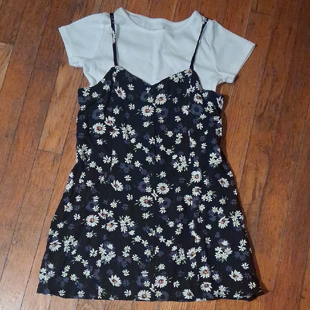 Art Class Black Floral Kids Dress with White Tee